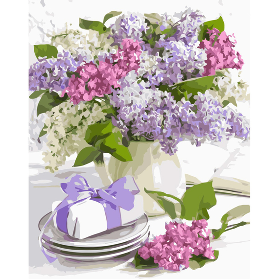 Картина за номерами Strateg ПРЕМІУМ Сервіз весняний з лаком розміром 40х50 см VA-3323