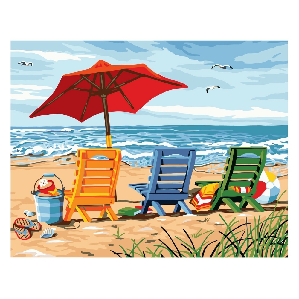 Фото, Видеообзоры картина за номерами strateg преміум барвисті шезлонги з лаком розміром 40х50 см va-2295