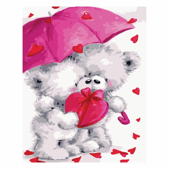 Картина за номерами Strateg ПРЕМІУМ Закохані ведмедики з лаком розміром 30х40 см SV-0019