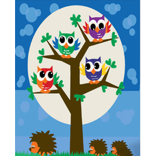 Картина за номерами Strateg ПРЕМІУМ Совенки та їжачки розміром 30х30 см (ES135)