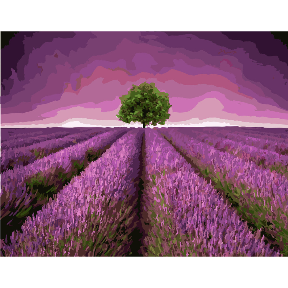 Фото, Відеоогляди картина за номерами strateg преміум лавандове поле з деревом з лаком розміром 40х50 см sy6620
