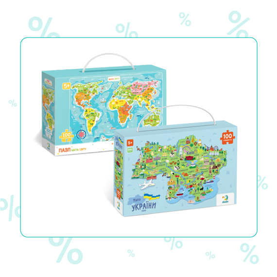 Набір пазлів Dodo Мапа Світу та Мапа України