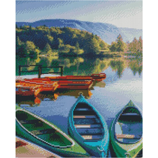 Алмазна картина Strateg ПРЕМІУМ Пристань для човнів розміром 40х50 см FA40889
