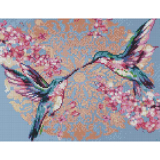 Алмазна мозаїка Strateg ПРЕМІУМ Ніжні колібрі розміром 30х40 см HX460