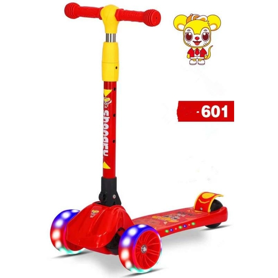 Дитячий Самокат триколісний з світяться колесами і музикою, Червоний 806947