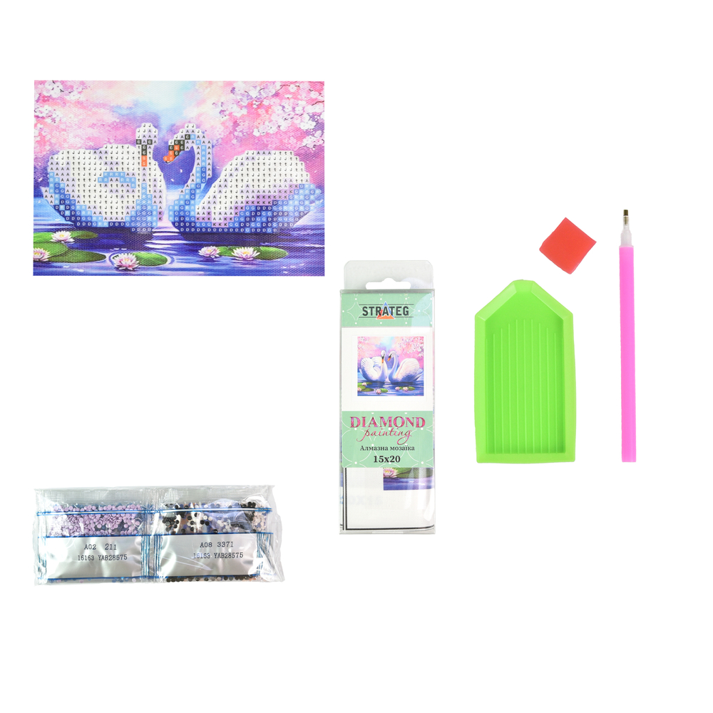 Фото, Відеоогляди алмазна мозаїка strateg преміум кохання як у лебедів без підрамника розміром 10х15 см (yab28575)