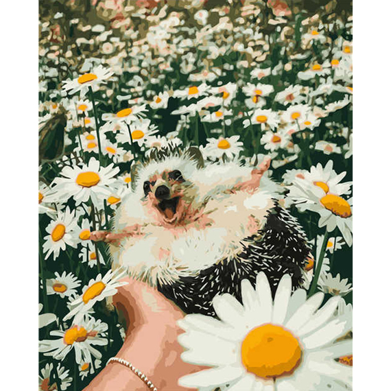 Картина за номерами Strateg ПРЕМІУМ Веселий їжачок з лаком розміром 40х50 см VA-2950