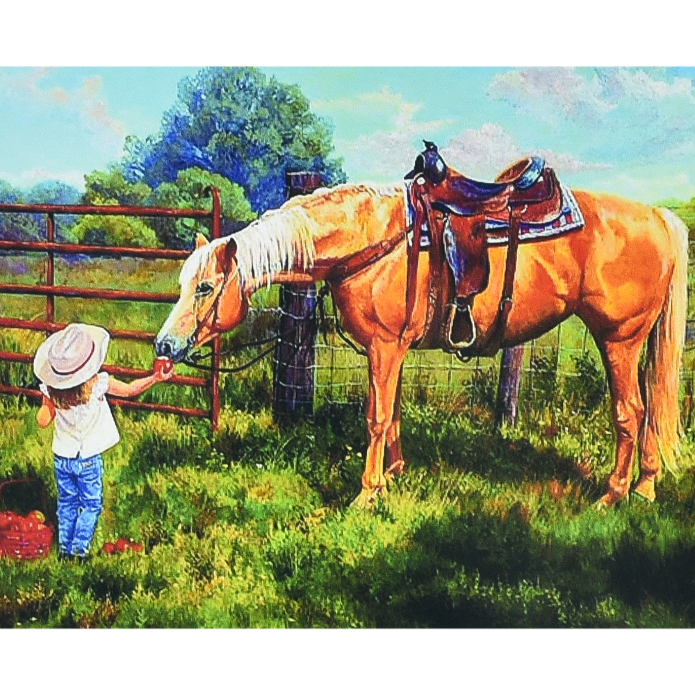 Фото, Відеоогляди алмазна мозаїка strateg преміум кінь і маленька принцеса розміром 30х40 см (heg88139)