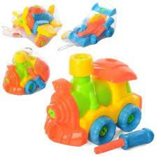 Конструктор 2017-А1-2-3-4 (144шт) на шурупах, 4 види, (машинка, літак, паровоз), викрутка, в сітці