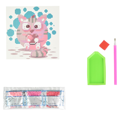 Фото, Видеообзоры алмазна мозаїка strateg преміум мультяшне кошенятко на паперовій основі розміром 18х18 см (jub14408)