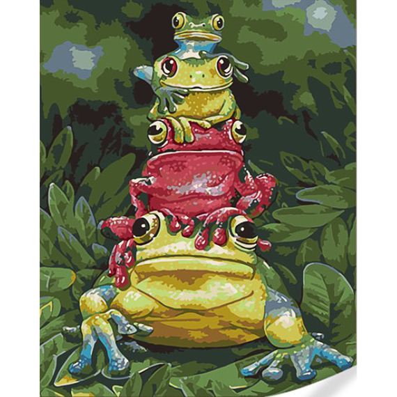 Картина за номерами Strateg Четвірка жабенят на кольоровому фоні розміром 40х50 (GS1609)