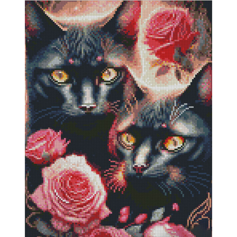 Фото, Відеоогляди алмазна мозаїка strateg преміум котики в квітах розміром 30х40 см (kb067)