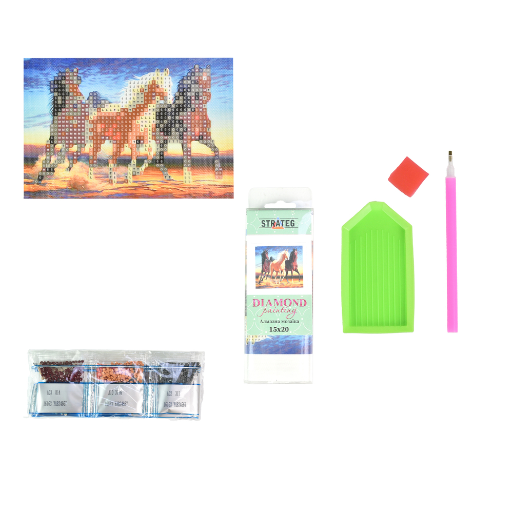 Фото, Видеообзоры алмазна мозаїка strateg преміум три граціозні коні без підрамника розміром 10х15 см (yab24667)