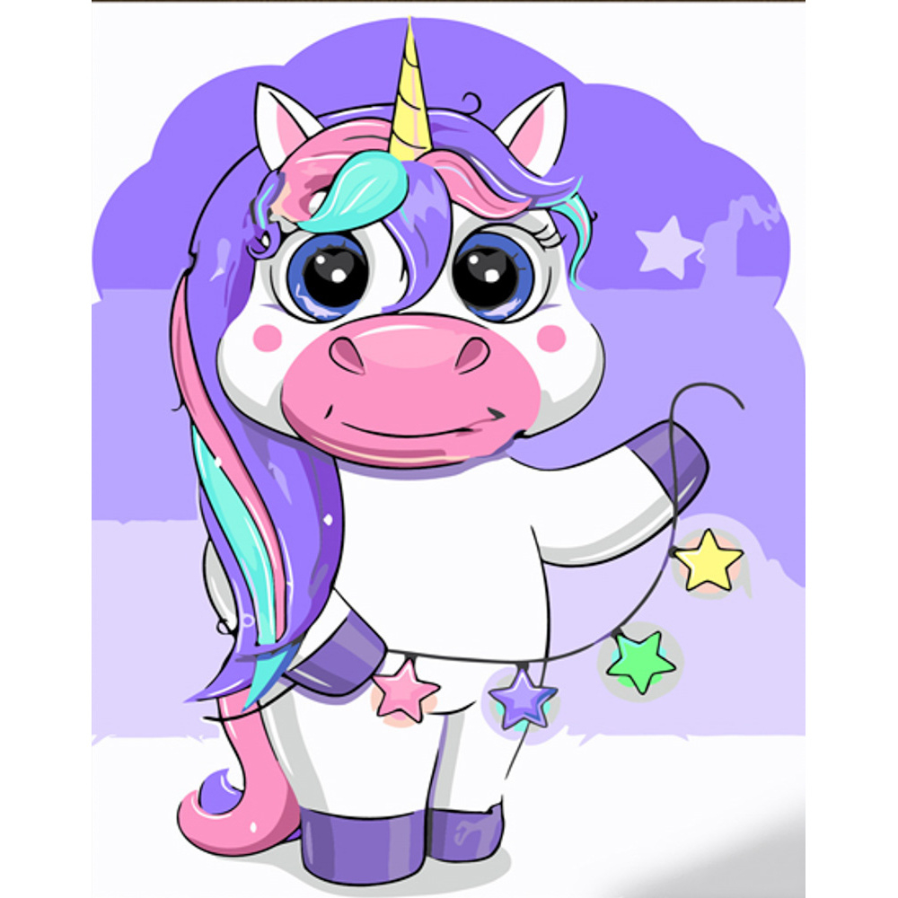 Фото, Відеоогляди картина за номерами strateg преміум фіолетовий єдиноріг з лаком розміром 30х40 см (ss6725)