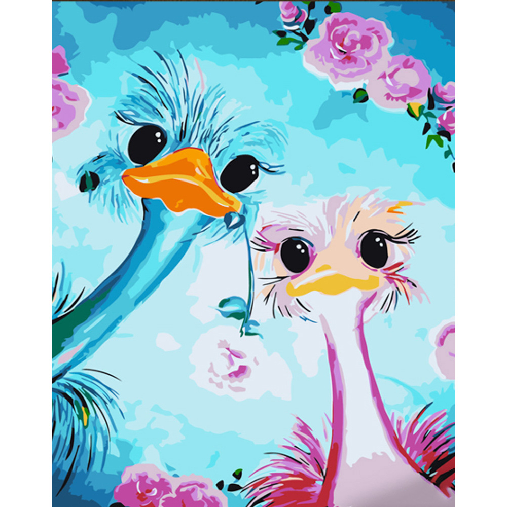Фото, Відеоогляди картина за номерами strateg преміум пара страусів з лаком розміром 30х40 см (ss6676)