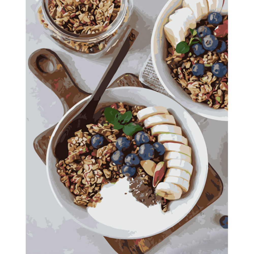 Фото, Видеообзоры картина за номерами strateg преміум вівсянка з фруктами з лаком розміром 40х50 см (gs1317)