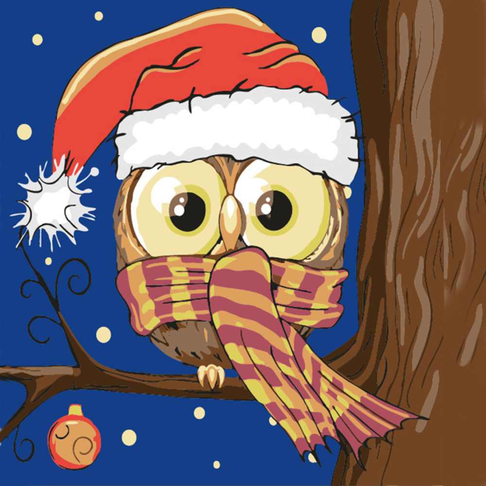 Фото, Видеообзоры картина за номерами strateg преміум сова на дереві розміром 30х30 см (es220)