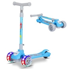 Детский трехколесный самокат, с бесшумными колесами и складной ручкой, Синий 806941